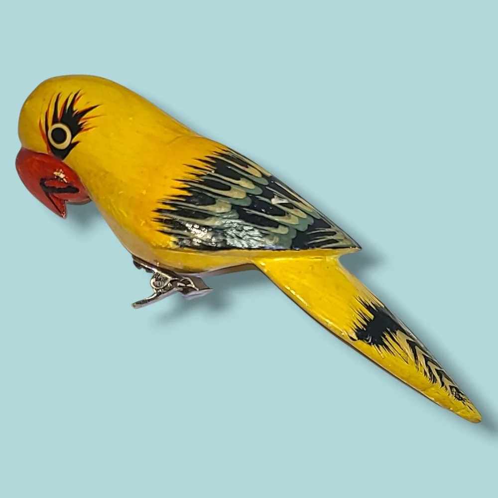 Yellow Wood Bird‎ Ornament Clip On 6.5